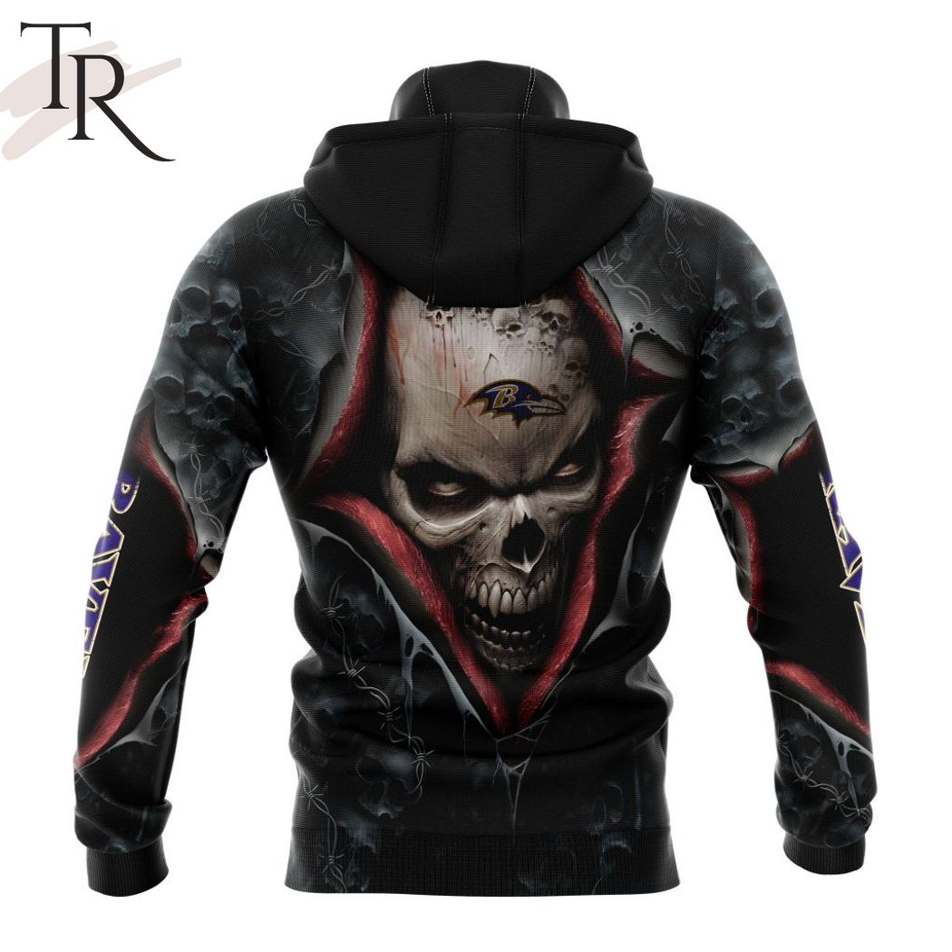 New 2025 NEW] NFL Baltimore Ravens Special Horror Skull Art Design Custom Hoodie - Image 5